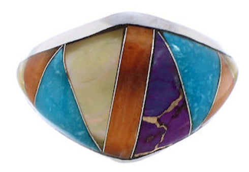 Multicolor Inlay Genuine Sterling Silver Jewelry Size 8-3/4 EX22434